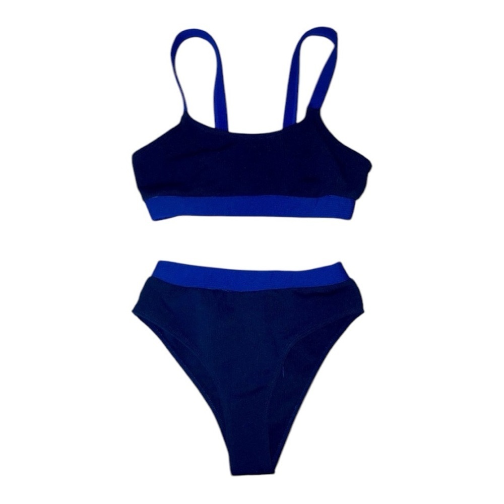 SHEIN High Waist Bikini NWOT Woman’s Blue 2 Piece Size Small